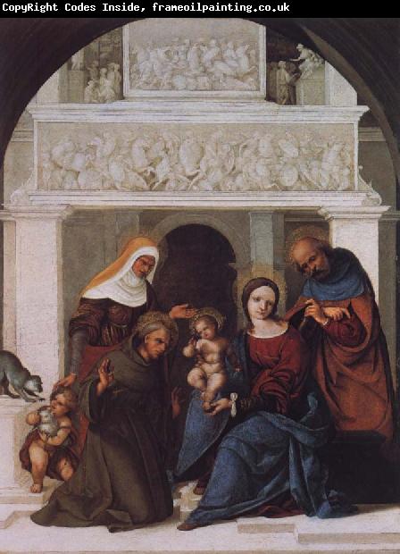 Lodovico Mazzolino The Holy Family with Saints John the Baptist,Elizabeth and Francis